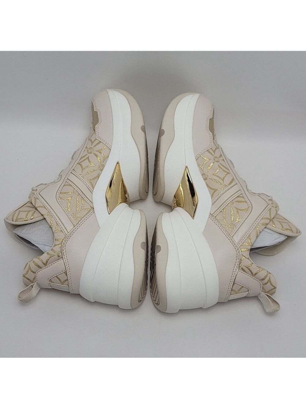 Michael Kors Olympia Metallic Logo Jacquard Trainer Cream Gold Women's 10M NIB - Picture 9 of 13